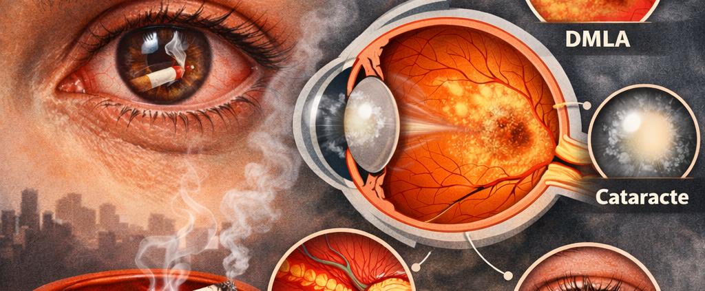 Illustration d'un œil mis en évidence pour souligner l'importance de protéger la vision contre les dangers du tabagisme.